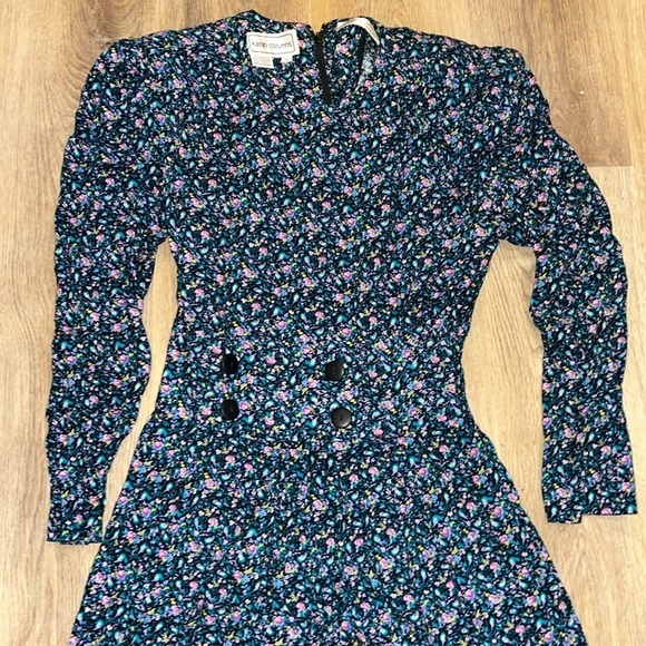Gorgeous Vintage Karin Stevens Rayon  Floral Zip Shirred Waist Back Midi Dress 8 - Picture 2 of 6